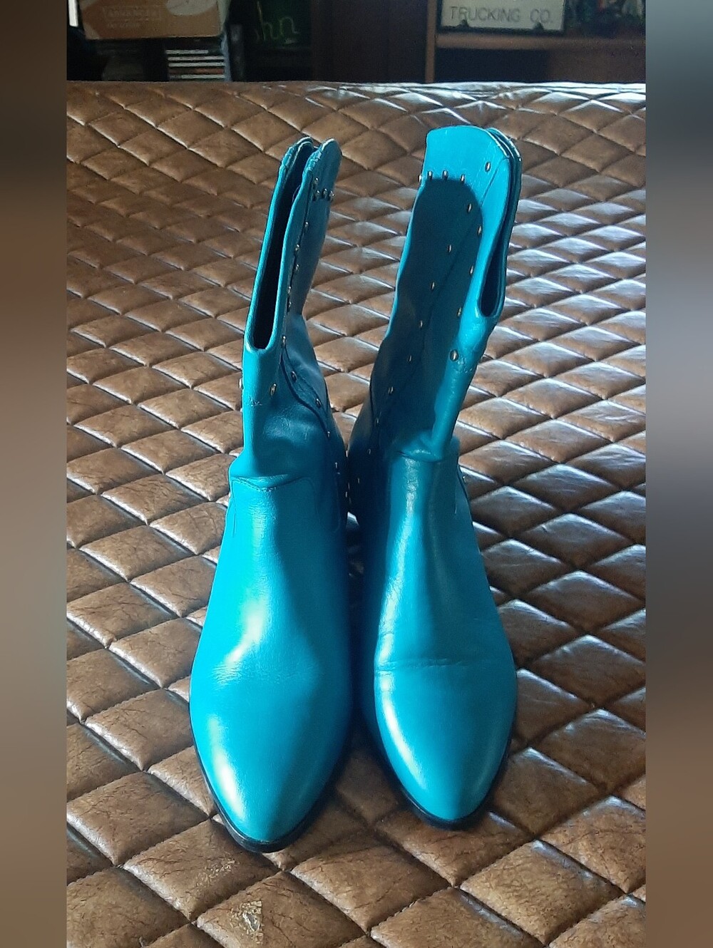 Blue Women's Ankle Boots - Sleek Teal Leather